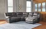 Nantahala 6-Pc Slate Faux Leather Manual Recliner RAF Sectional Sofa with 2 Armless Chairs