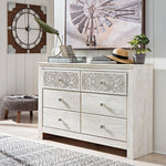 Paxberry Whitewash Wood 6-Drawer Dresser with Carved Pattern