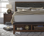 Ralene Gray Fabric/Medium Brown Wood Queen Panel Bed