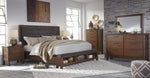 Ralene Gray Fabric/Medium Brown Wood Queen Panel Bed