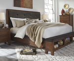 Ralene Gray Fabric/Medium Brown Wood King Panel Bed (Oversized)