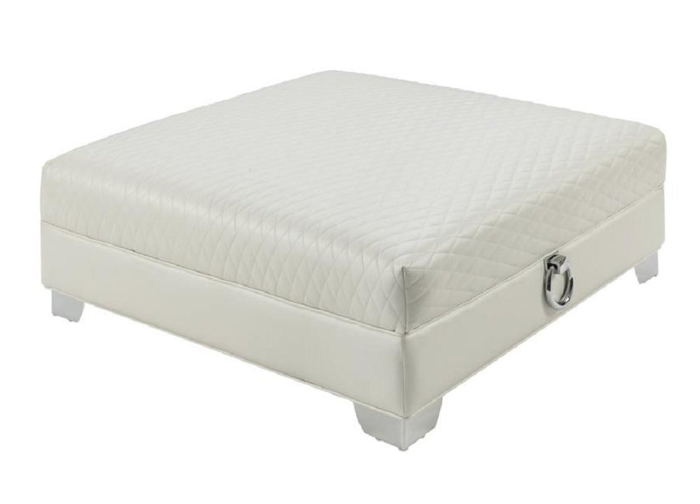 Chaviano Pearl White Leatherette Ottoman