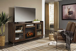 Starmore Brown Wood XL TV Stand with Infrared Fireplace Insert