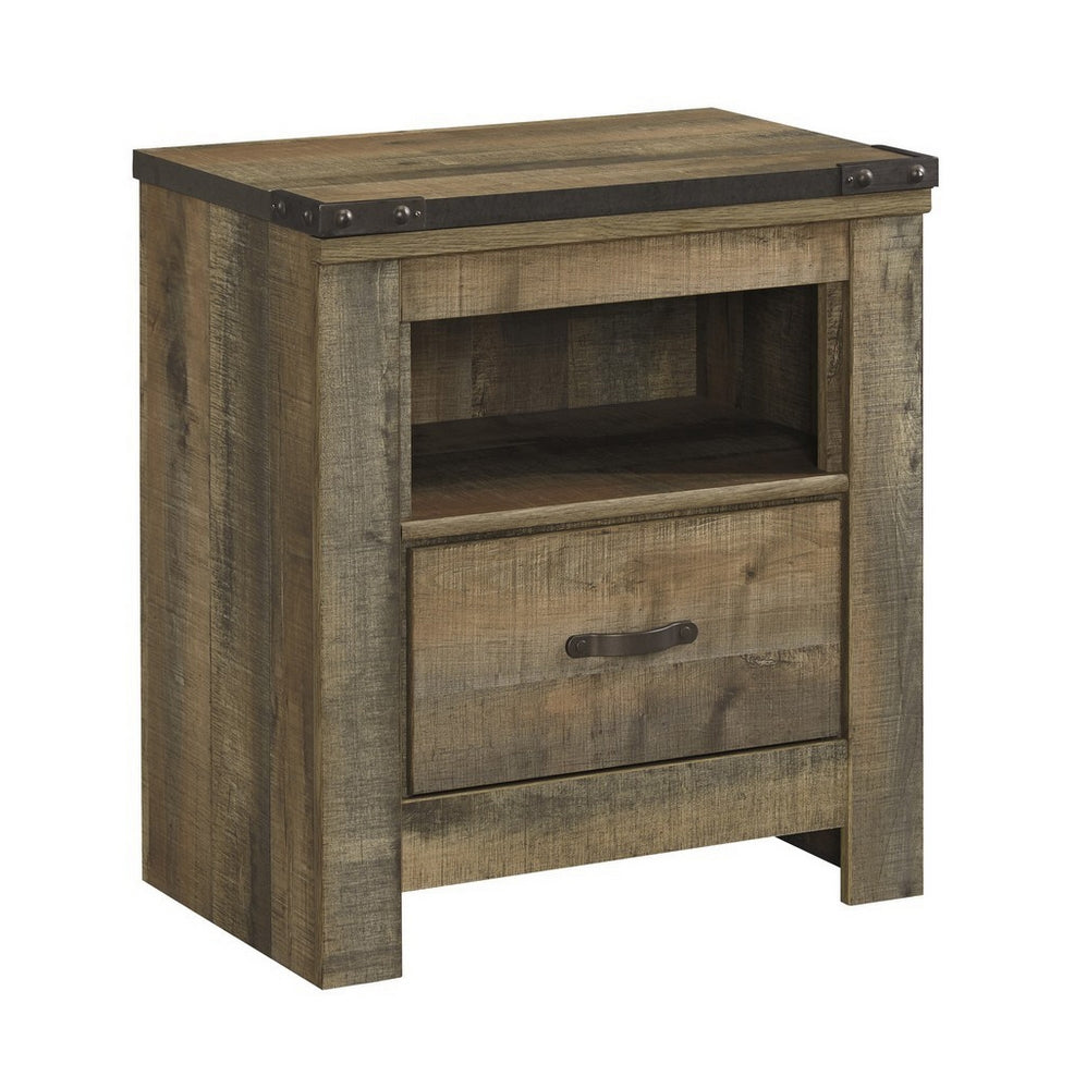 Trinell Brown Wood 1-Drawer Nightstand