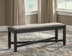 Tyler Creek Grayish Brown Fabric/Black Wood Dining Bench