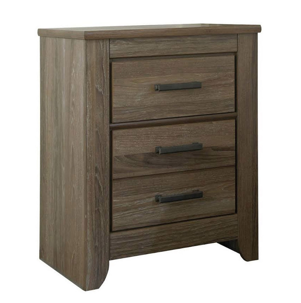 Zelen Warm Gray Wood 2-Drawer Nightstand