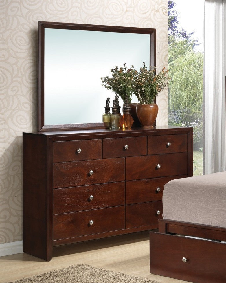 Simona Cherry Wood 9-Drawer Dresser with Mirror