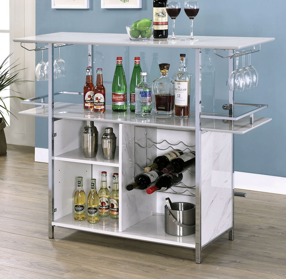 Rianna White Faux Marble/Chrome Bar Table