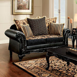 Theodora Black/Tan Leatherette Loveseat