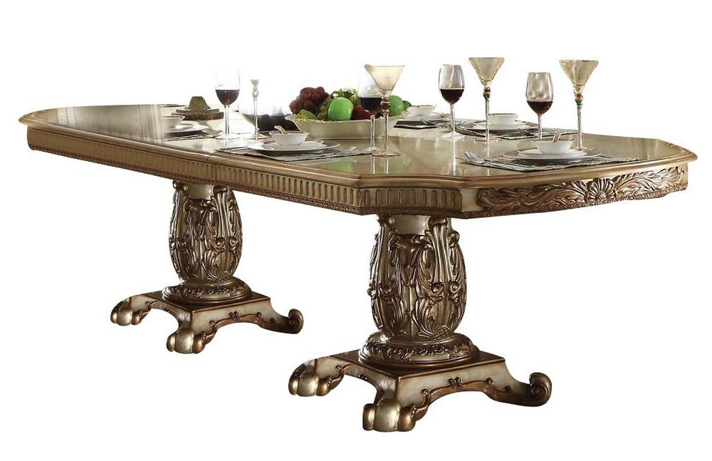 Vendome Gold Patina/Bone Wood Double Pedestal Dining Table