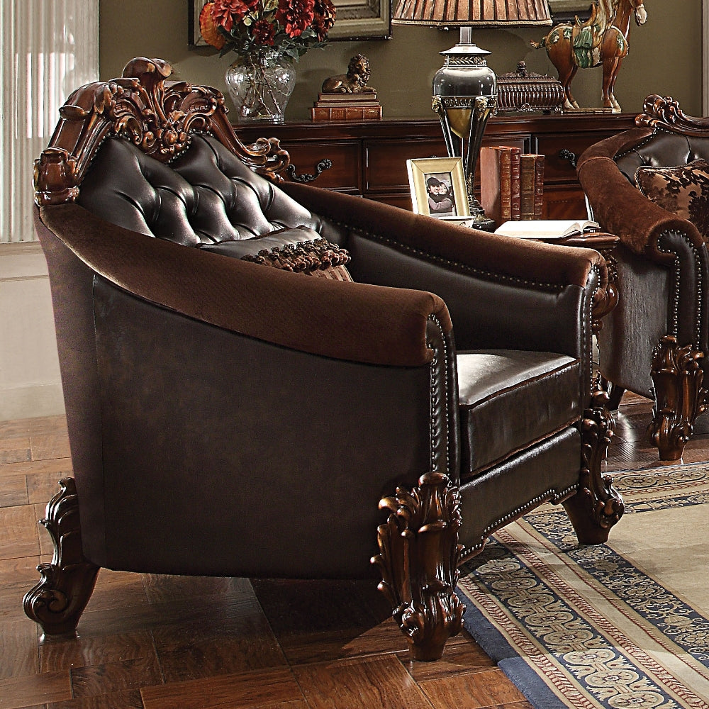 Vendome II Dark Brown/Cherry Faux Leather Chair with Pillow