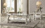 Versailles 3-Pc Bone White Wood Table Set with Clear Glass Top