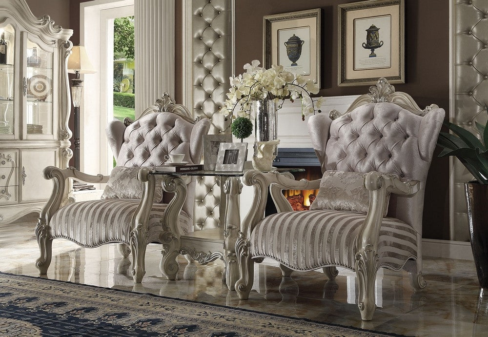 Versailles 3-Pc Ivory/Bone White Accent Chair & End Table Set