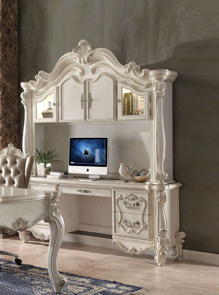 Versailles Bone White Wood Computer Desk & Hutch