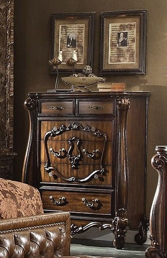 Versailles Cherry Oak Wood Chest with Poly Resin Decor