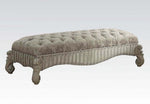 Versailles Ivory Fabric/Bone White Bench with Poly Resin Decor