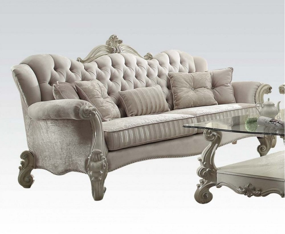 Versailles Ivory Velvet/Bone White Wood 2-Seat Sofa (Oversized)