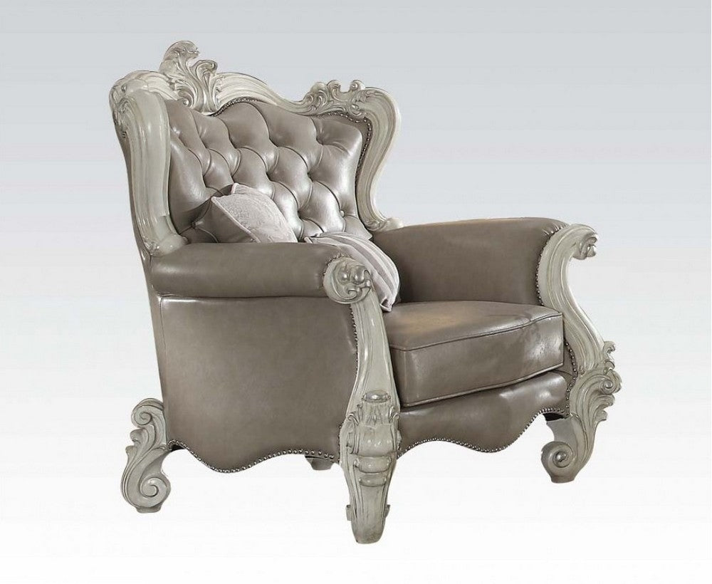 Versailles Vintage Gray PU Leather/Bone White Chair