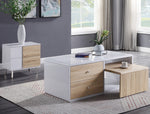 Verux White High Gloss Wood End Table with 2 Drawers