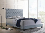 Warner Slate Blue Velvet Upholstered King Bed