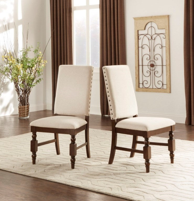 Yates 2 Dark Oak/Neutral Fabric/Wood Side Chairs