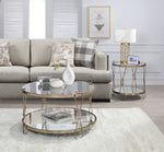 Zekera Champagne Metal Round End Table with Mirrored Top & Shelf