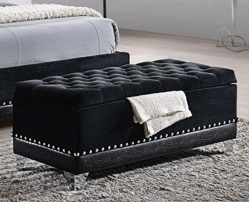 Barzini Black Velvet/Leatherette Bench Trunk