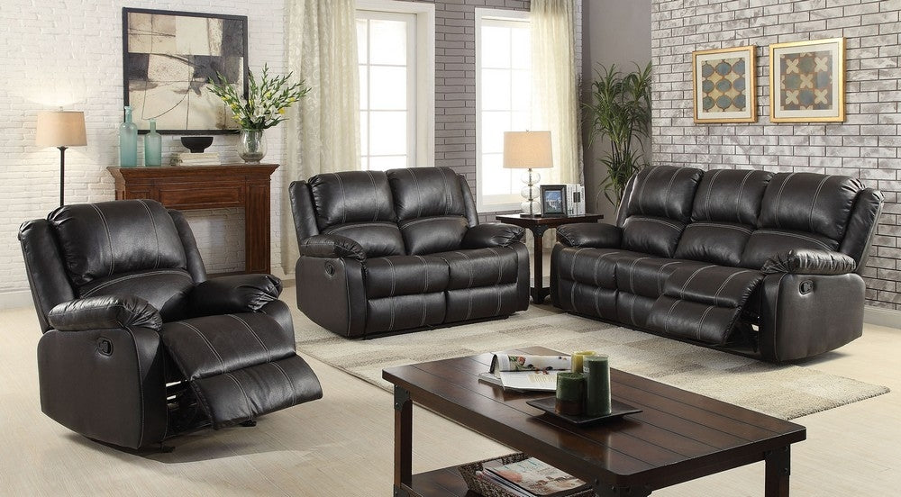 Zuriel 3-Pc Black PU Leather Manual Recliner Sofa Set