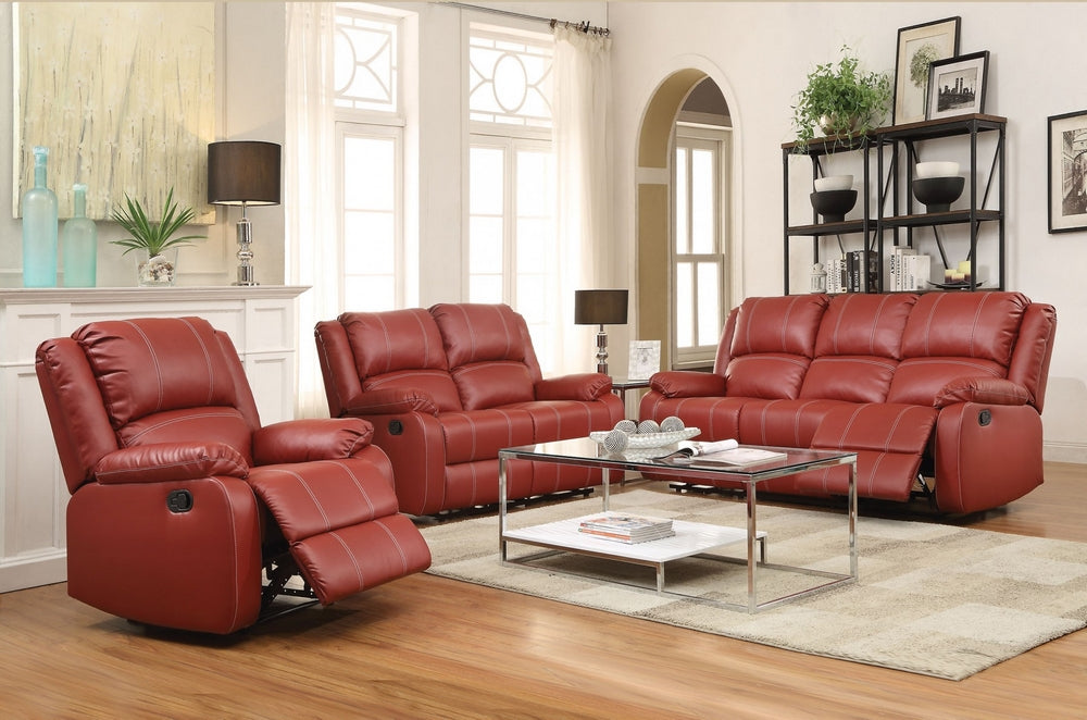 Zuriel 3-Pc Red PU Leather Manual Recliner Sofa Set