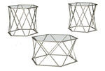 Madanere 3-Pc Clear Glass/Chrome Metal Coffee Table Set