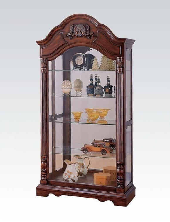 Denton Cherry Wood/Glass Curio Cabinet with Back Mirror