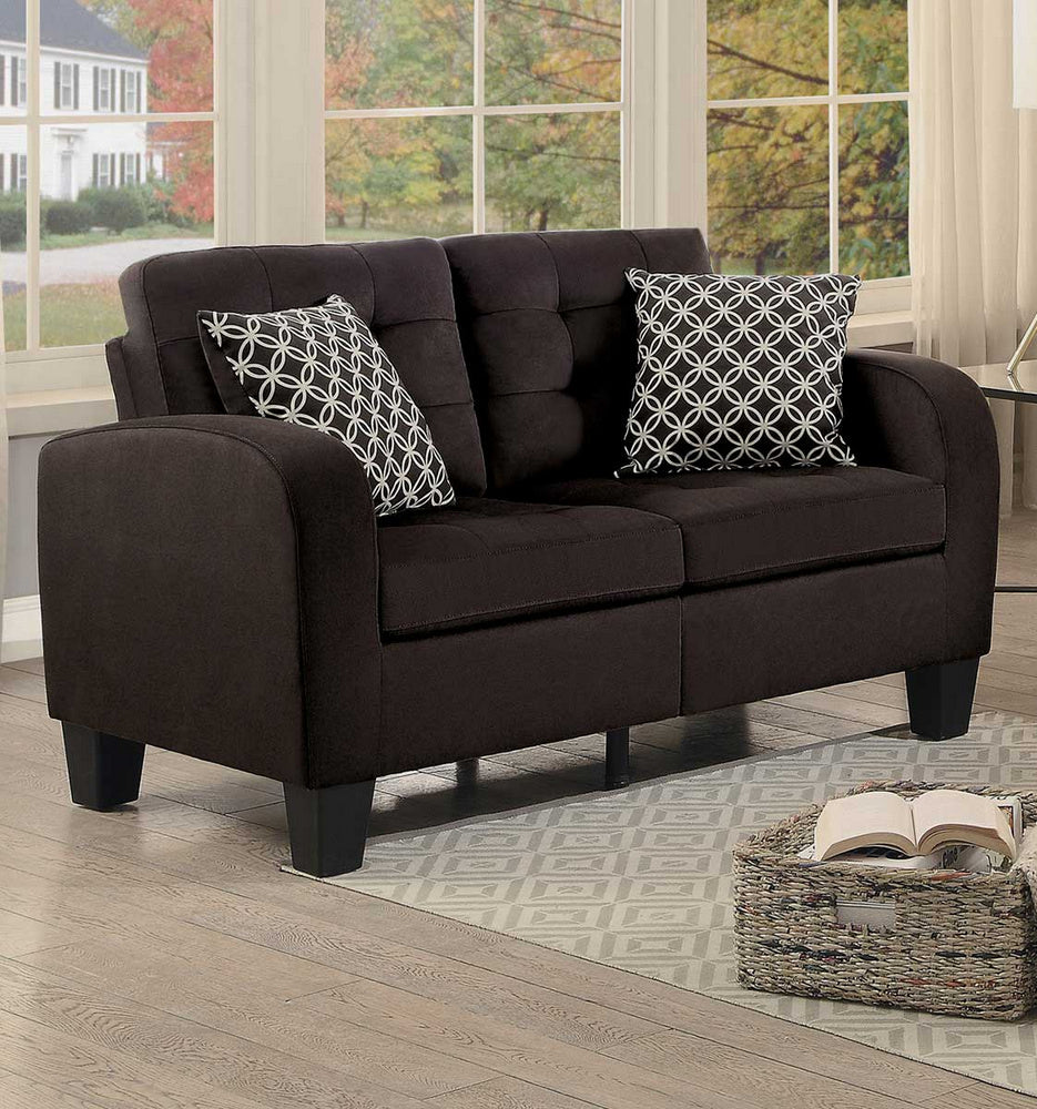 Sinclair Chocolate Fabric Loveseat with 2 Pillows