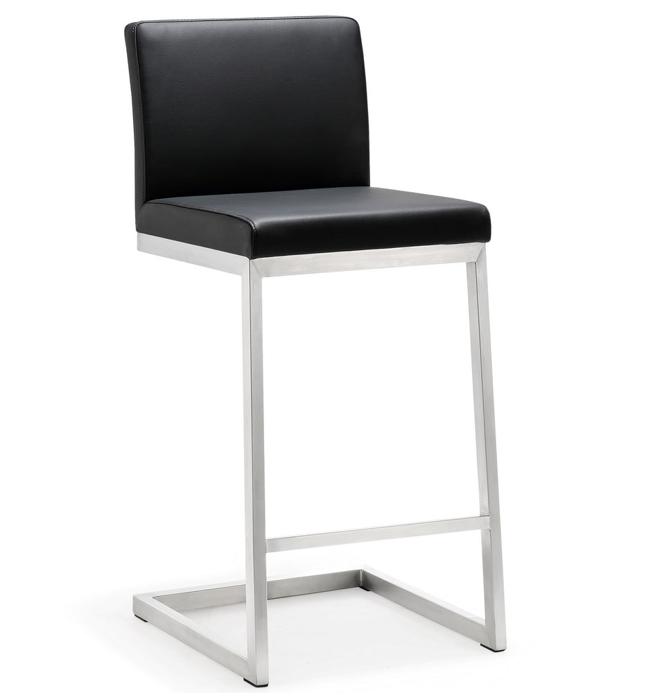 Parma 2 Black Vegan Leather/Steel Counter Stools