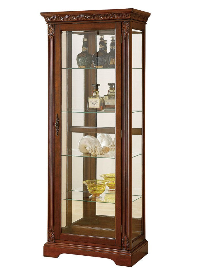 Addy Cherry Wood/Glass Curio Cabinet with Light & Back Mirror