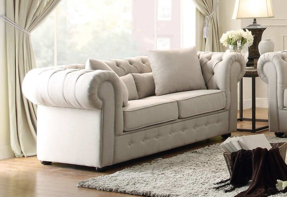 Savonburg Neutral Tone Fabric Loveseat w/Button Tufting