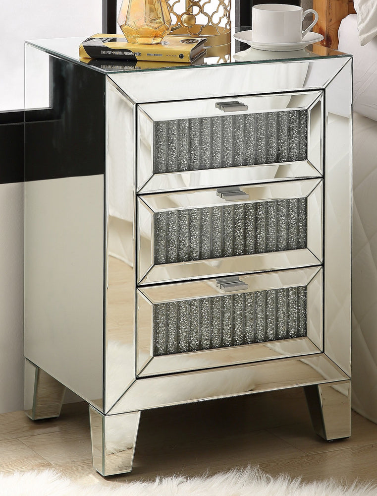 Caesia Mirrored Nightstand/End Table with 3 Drawers