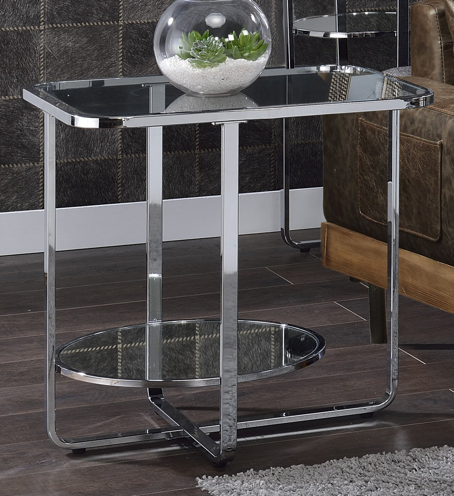 Hollo Chrome Metal/Glass End Table with Round Bottom Shelf