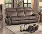 Aram Brown Fabric Manual Recliner Sofa w/Cup Holders