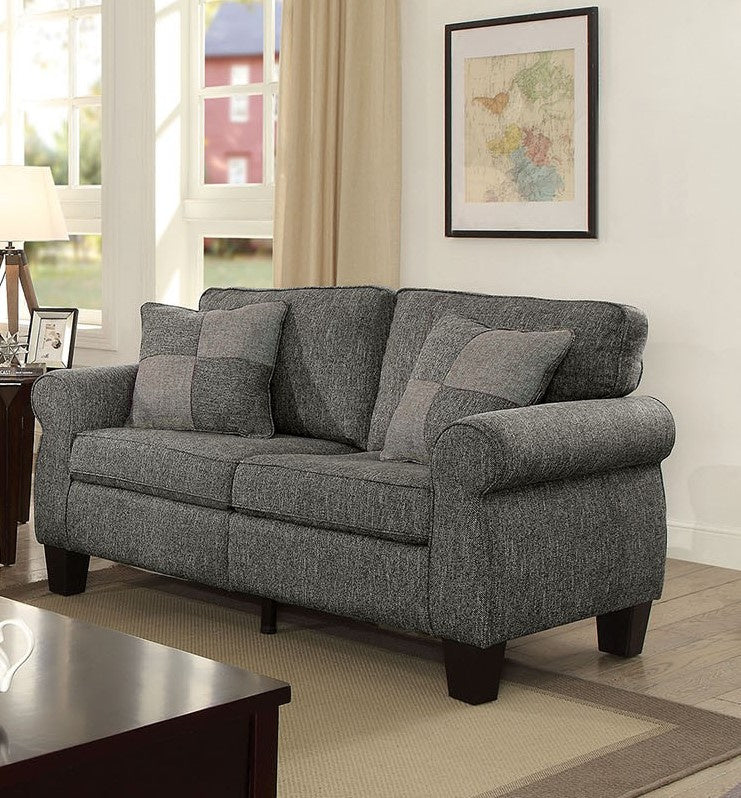 Rhian Dark Gray Linen-Like Fabric Loveseat