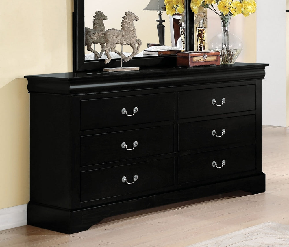 Louis Philippe III Black Wood 6-Drawer Dresser