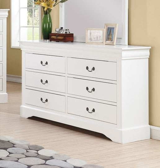 Louis Philippe III White Wood 6-Drawer Dresser