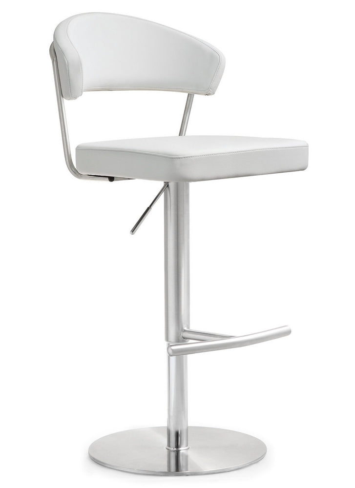 Cosmo White Vegan Leather/Metal Adjustable Bar Stool