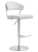 Cosmo White Vegan Leather/Metal Adjustable Bar Stool