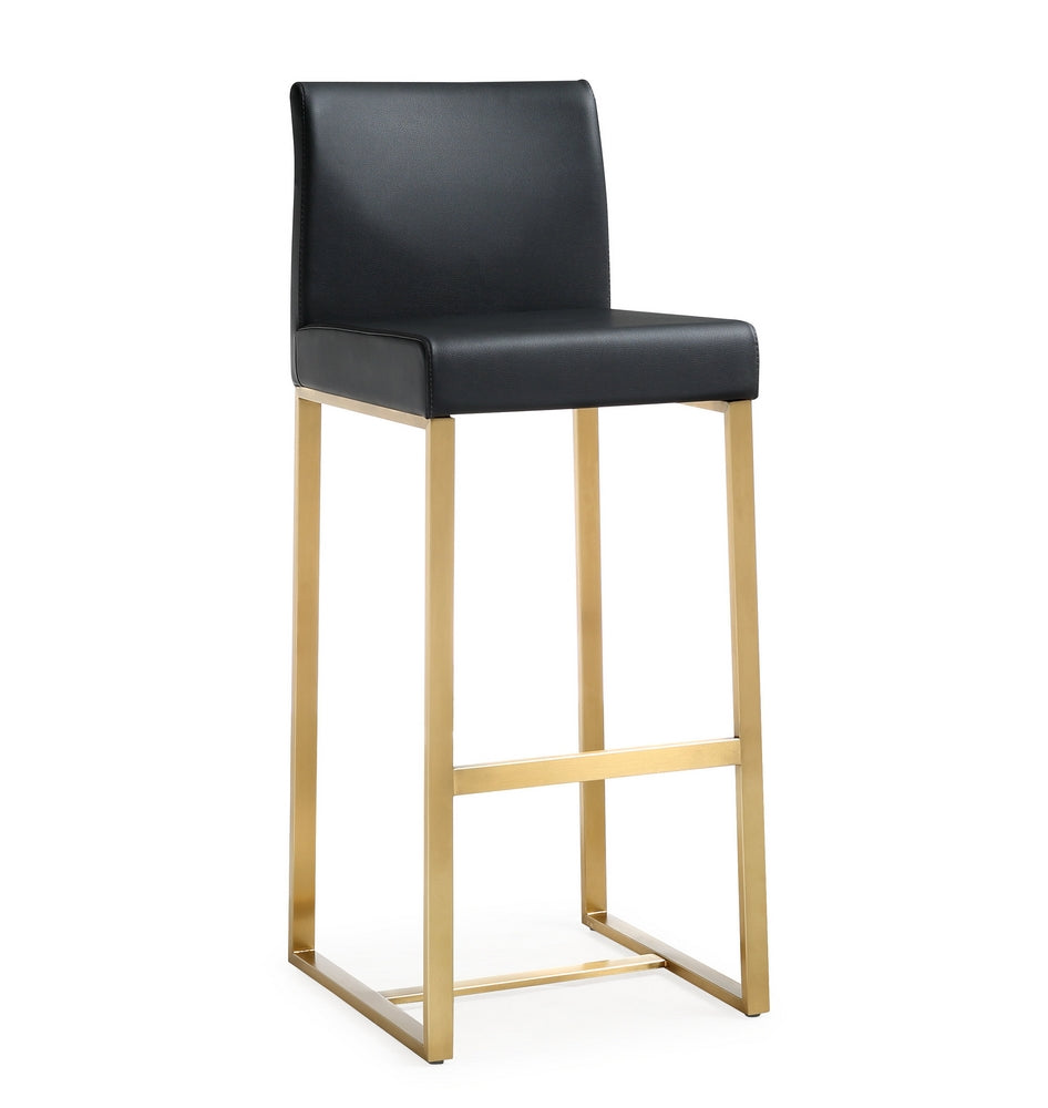 Denmark 2 Black Vegan Leather/Gold Steel Bar Stools