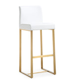 Denmark 2 White Vegan Leather/Gold Steel Bar Stools