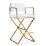 Director White Vegan Leather/Gold Steel Bar Stool