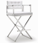 Director White Vegan Leather/Steel Bar Stool