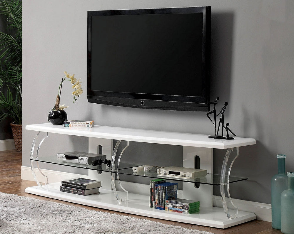 Ernst White Wood 60" TV Stand w/ Glass Shelf