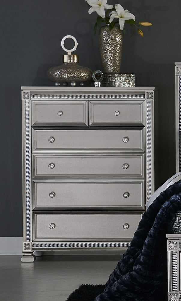 Bevelle Silver 6-Drawer Chest with Acrylic Frame