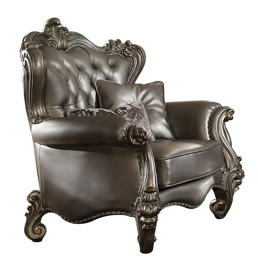 Versailles Silver PU Leather/Antique Platinum Finish Chair